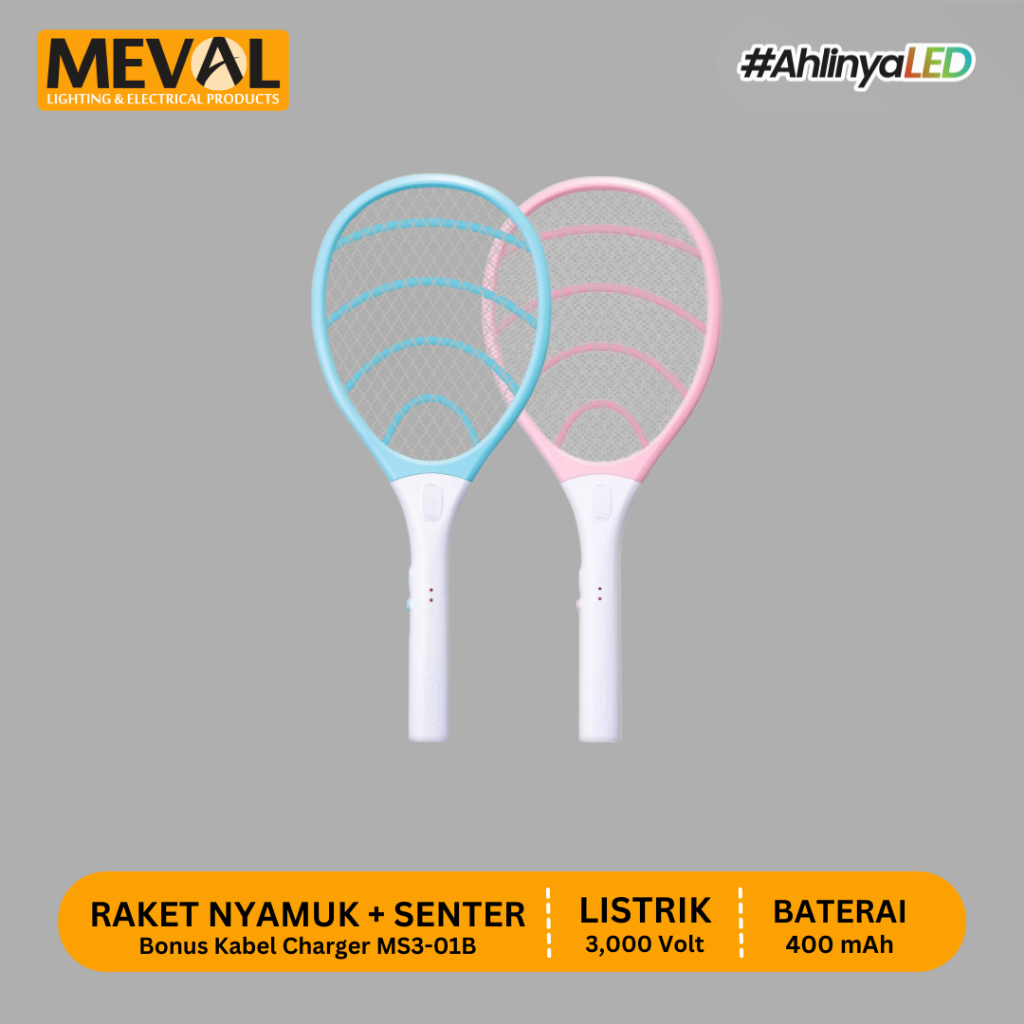 MEVAL Raket Nyamuk + Senter LED + Kabel Charger