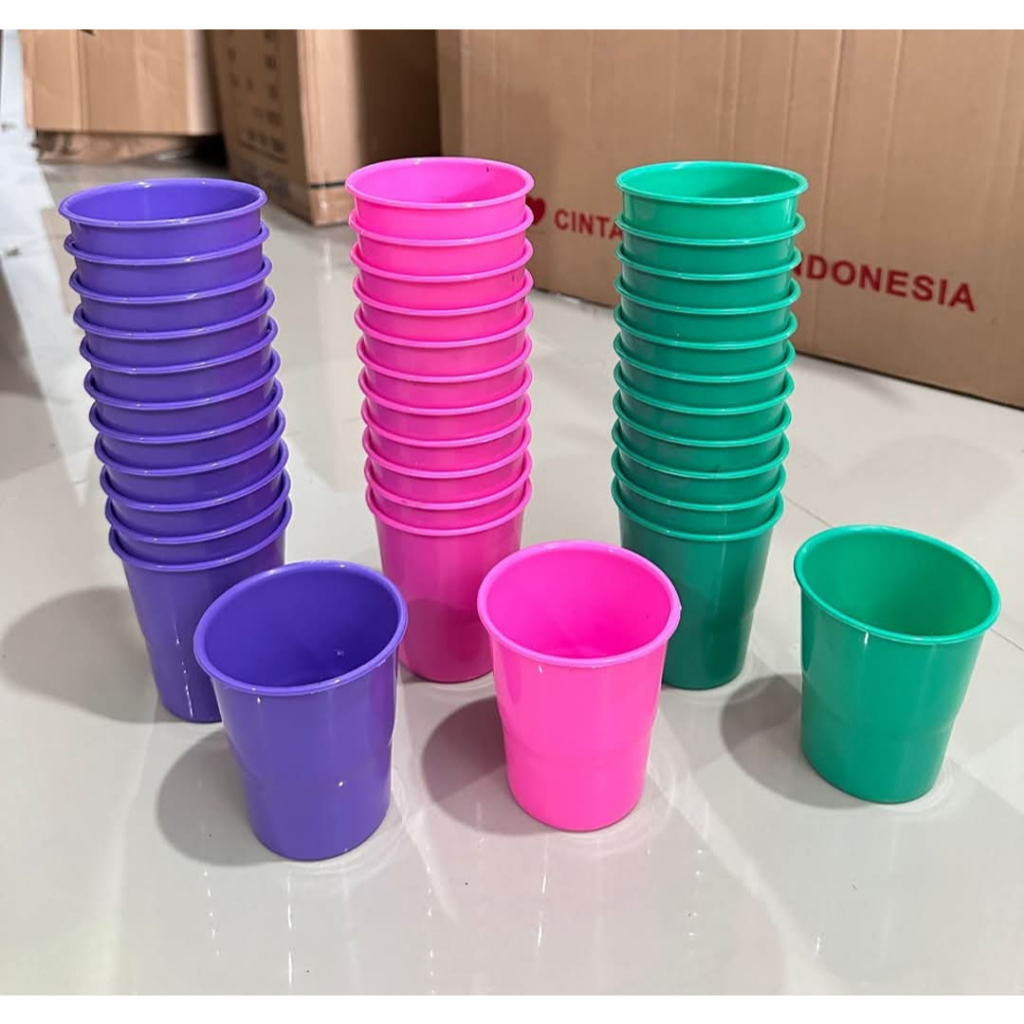 Gelas Plastik Aqua Teh Kopi Tebal Cangkir Plastik Warna 250 Ml 1 Lusin