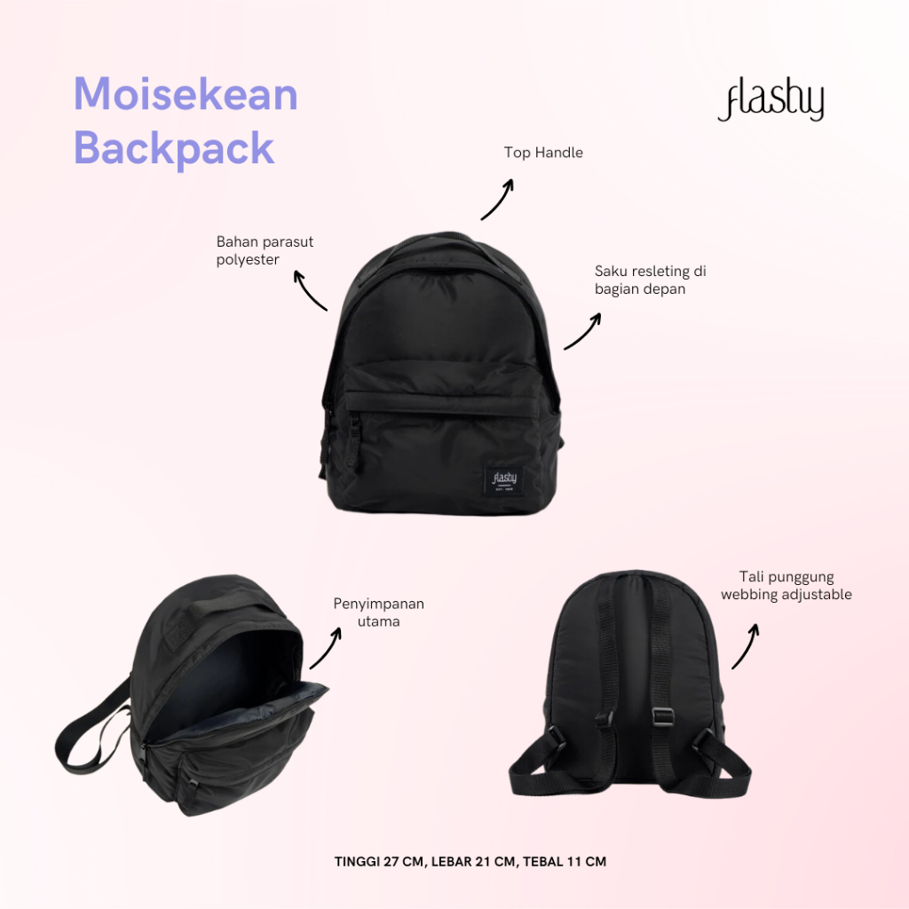 Flashy Tas Ransel Mini Wanita - Moisekean Six Hitam