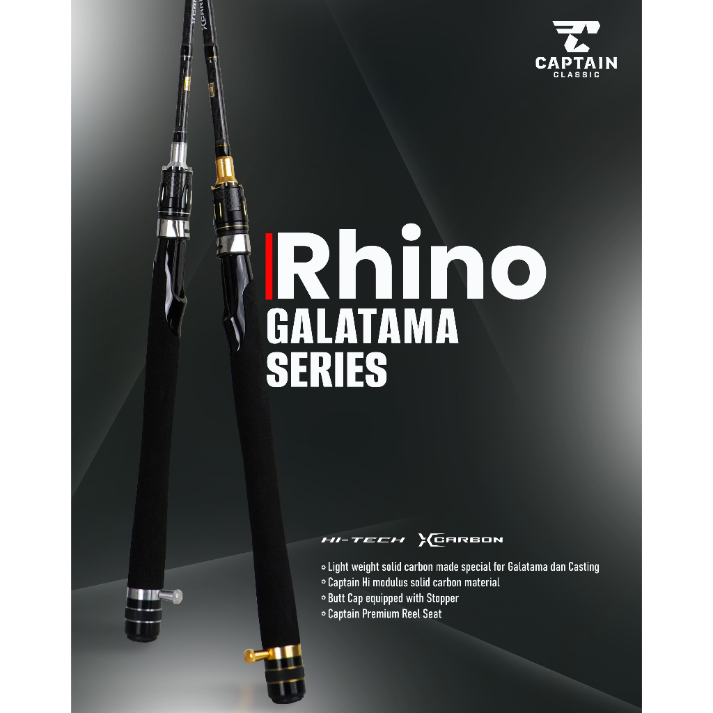 Joran Captain Classic RHINO GS (BONUS PAPER CORE), Carbon Solid with Stopper, 1,65m dan 1,8m
