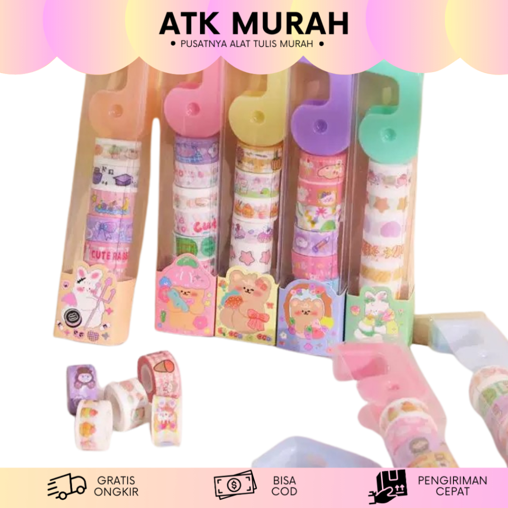 

1 SET SOLATIP MINI WASHITAPE DENGAN DISPENSER MINI 8 SOLATIP MOTIF LUCU ALAT SEKOLAH JURNALING MURAH TERJANGKAU