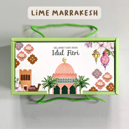 

( 5 Pcs )Box Tas Jinjing Kotak Cookies Edisi Lebaran Hari Raya Idul Fitri Motif Lime Marrakesh Ukuran 22x11x6 Cm
