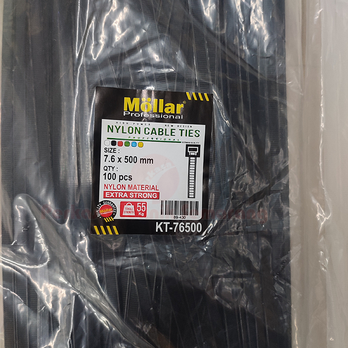 

Kabel Ties 7.6 mm x 500 mm MOLLAR KT-76500 Nylon Cable Tie 500mm HEAVY DUTY Putih Hitam 50 cm