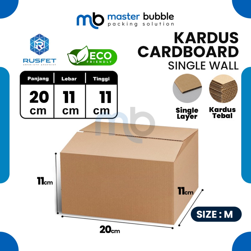 

Kardus Packing Dus 20 X 11 X 11 cm Box Cardboard RUSFET Single Layer Coklat Polos Harga Ecer