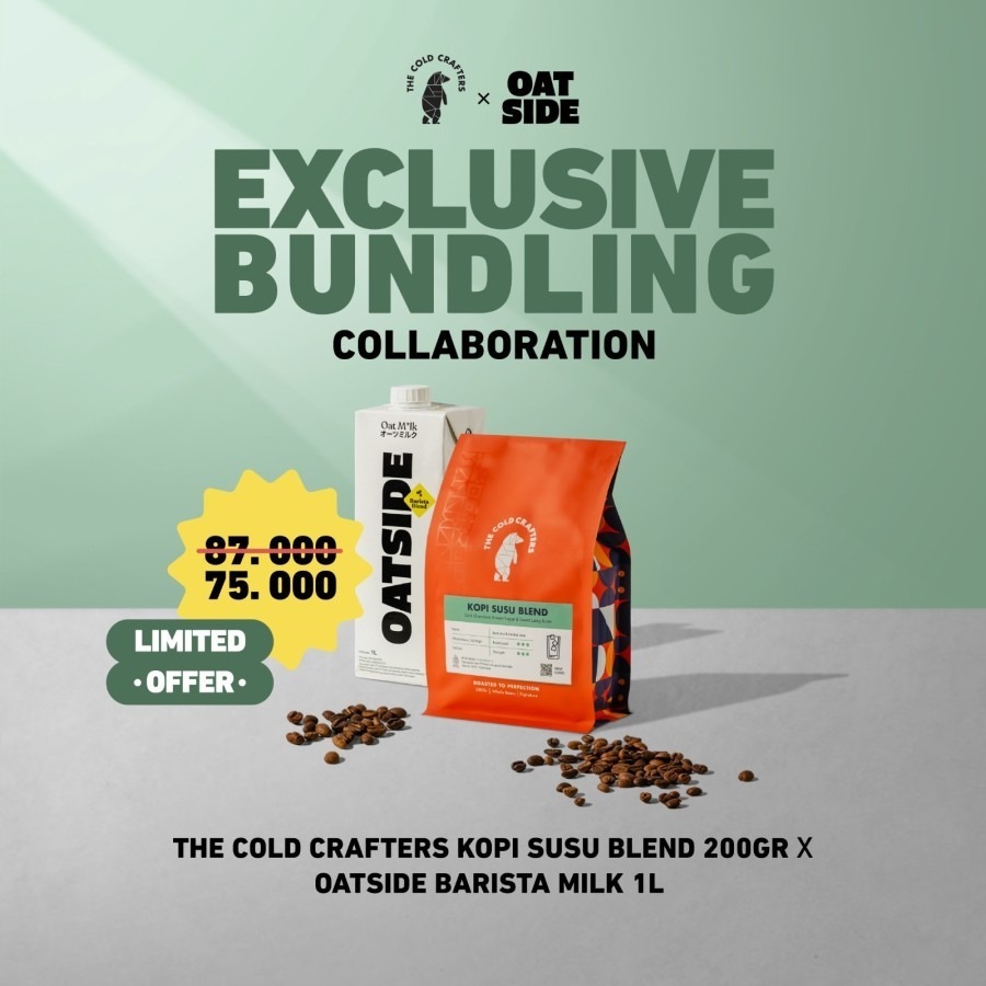 

Kolaborasi Eksklusif The Cold Crafters Kopi Susu Blend 200GR x Oatside Barista Blend 1L
