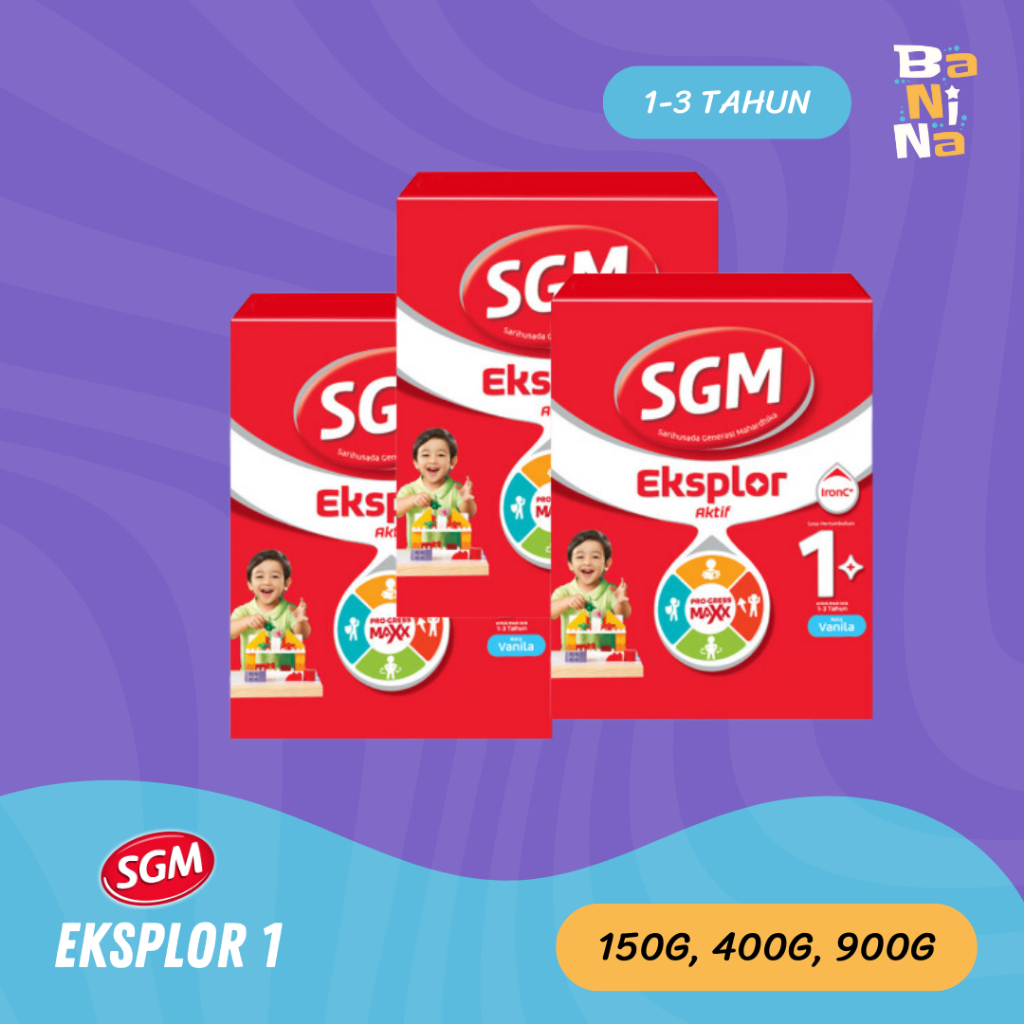 SGM Eksplor 1+ Rasa Vanila 150g, 900g Susu Formula Bayi 1-3 Tahun