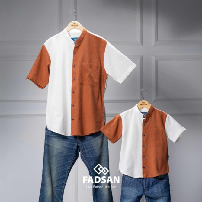 Fadsan Baju Kemeja Koko Couple Ayah dan Anak Laki Laki Atasan Pria Dewasa Kombinasi Dua Warna Polos 