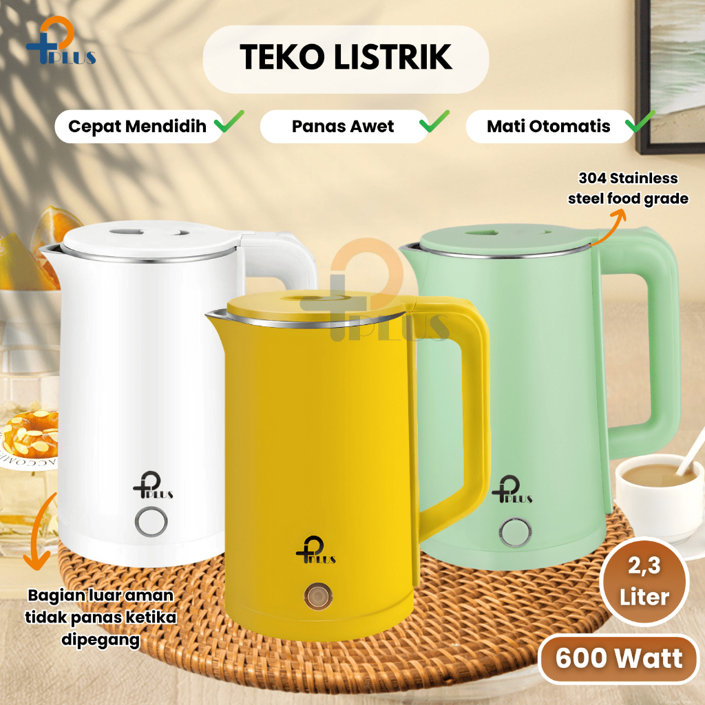 PPLUS  Teko Listrik 600W 2,3L Pemanas Air Listrik Water Heater Kettle Listrik,Teko Listrik Stainless
