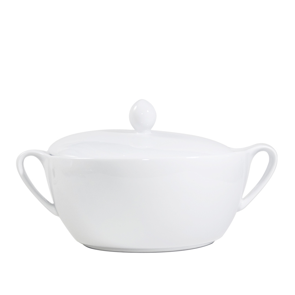 Mangkok Saji Keramik Tutup 24.3CM (1PSG) Putih Polos By Indo Kermik / Casserole Keramik / CSTR33-PLS