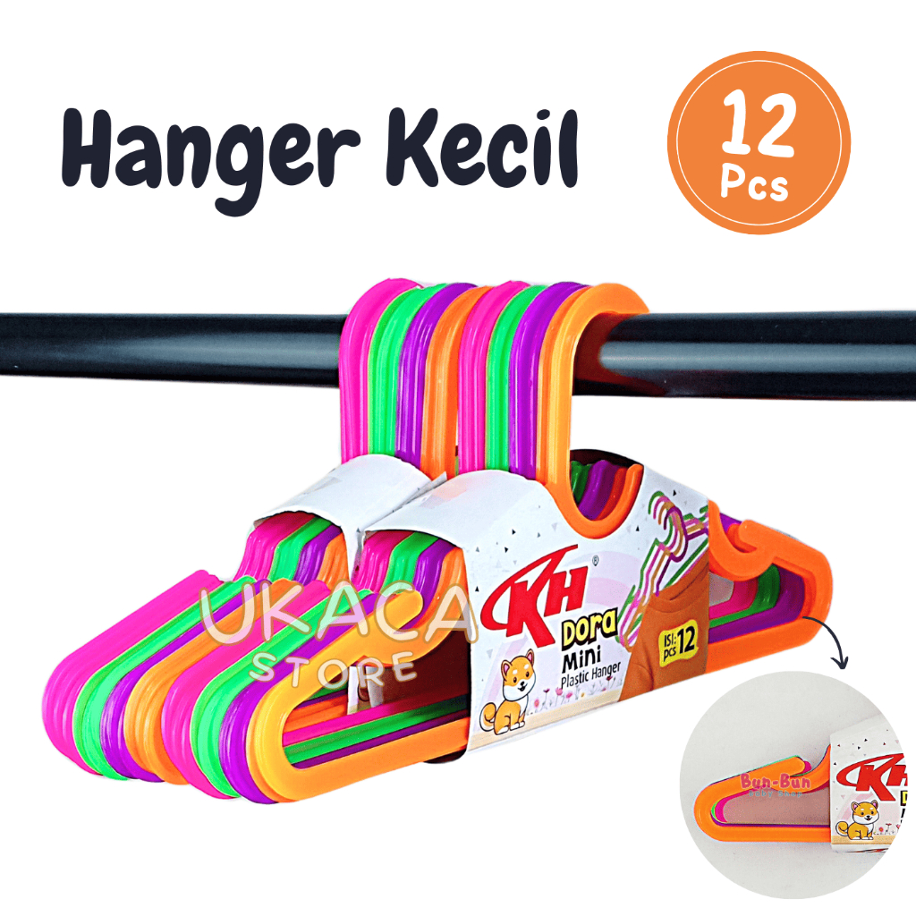 KH Hanger Kecil Mini 12 Pcs  1 Lusin Hanger Dora Gantungan Baju Bayi Baju Anak Bahan Kastok Plastik 