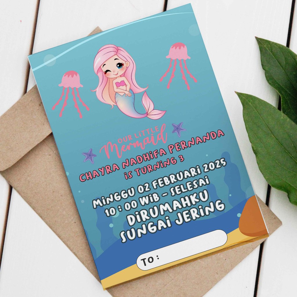 Undangan Ulang Tahun Anak cewek Plastik OPP Undangan Ultah Undangan Custom Tema Mermaid