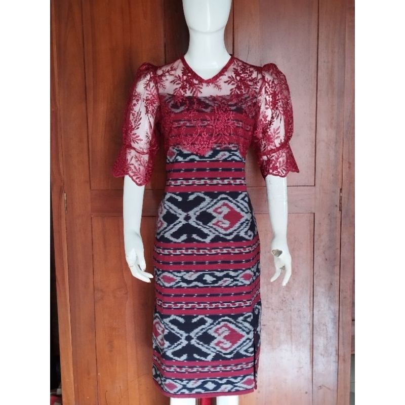 dress wanita etnik kombinasi brokat