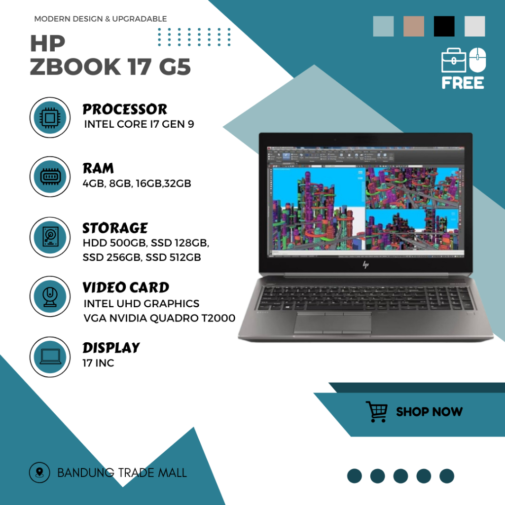 Laptop HP ZBOOK 17 G5 Core i7 Gent 9 RAM 32GB SSD 1TB Double VGA QUADRO Rendering Gaming Editing