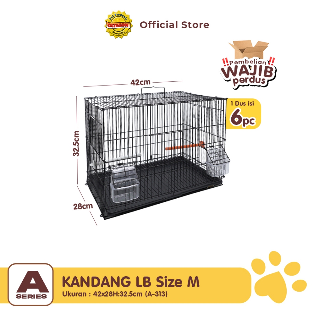 OCTAGON Kandang Burung Ukuran 42x28x32,5cm | Kandang A-313