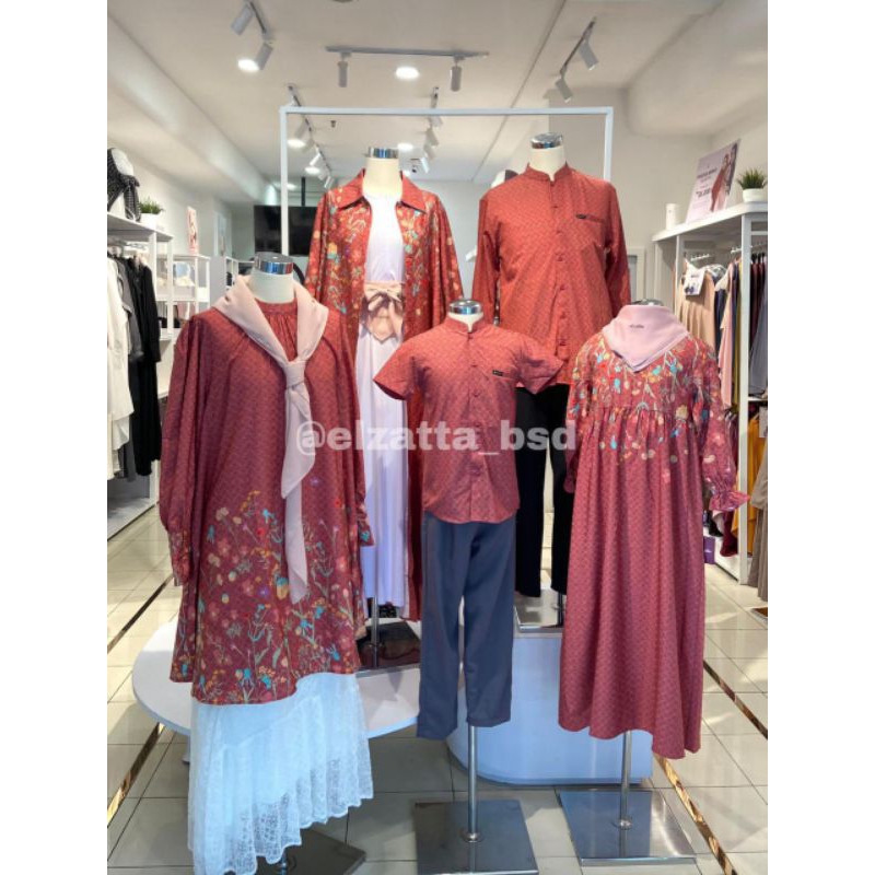 ELZATTA COUPLE KELUARGA SARIMBIT FLORENTINA CASABLANCA BAHAN KATUN DOBY MOTIF PREMIUM MERAH SARIMBIT