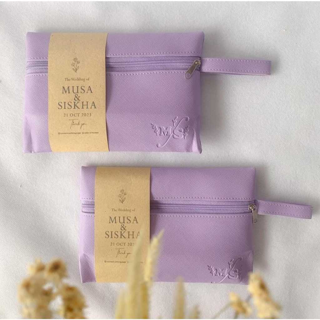 Souvenir Pouch Prada Botega Free Emboss Warna Purple / Ungu Soft - Souvenir Pernikahan Dompet Custom