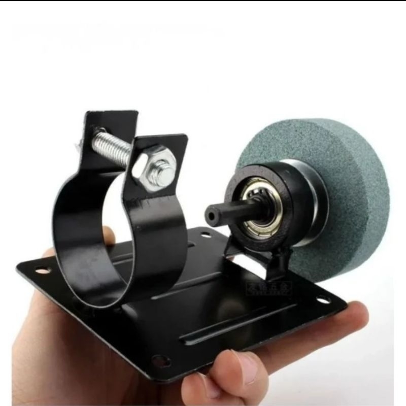 SET BRACKET DUDUKAN DAN BATU ASAH Gerinda 3 Inch Stand Holder Mesin Bor + Batu Asah Mini Drat Panjan