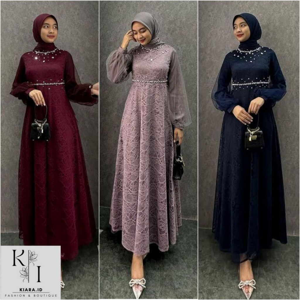 (ADA JUMBO) Dress Exclusive Nadine Gamis Kondangan Modern Gamis Brukat Maxi Pesta Nikahan Gamis Leba