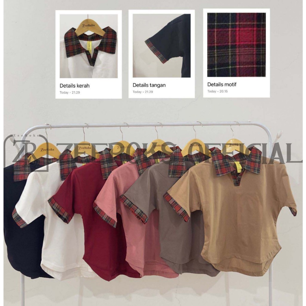 Basic Polo Crop Top Wanita Baju Polo kra motif