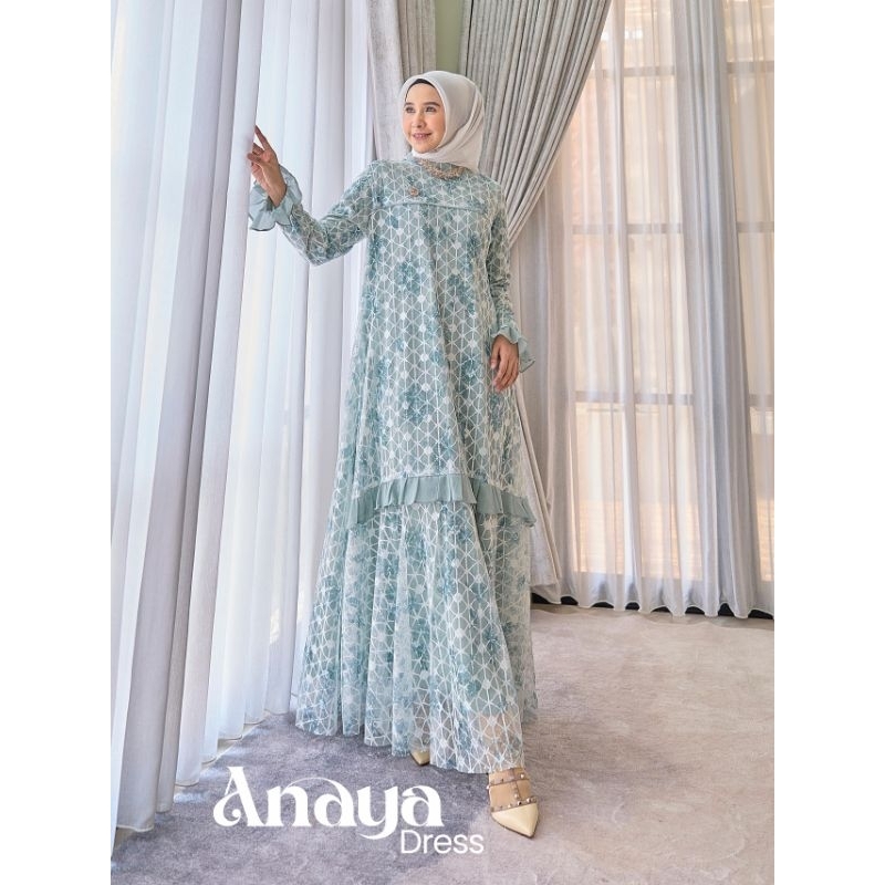 ANAYA DRESS / GAMIS PESTA WANITA / DRESS MEWAH LEBARAN ORI BY MAREVI (ADA SIZE STANDAR DAN JUMBO)