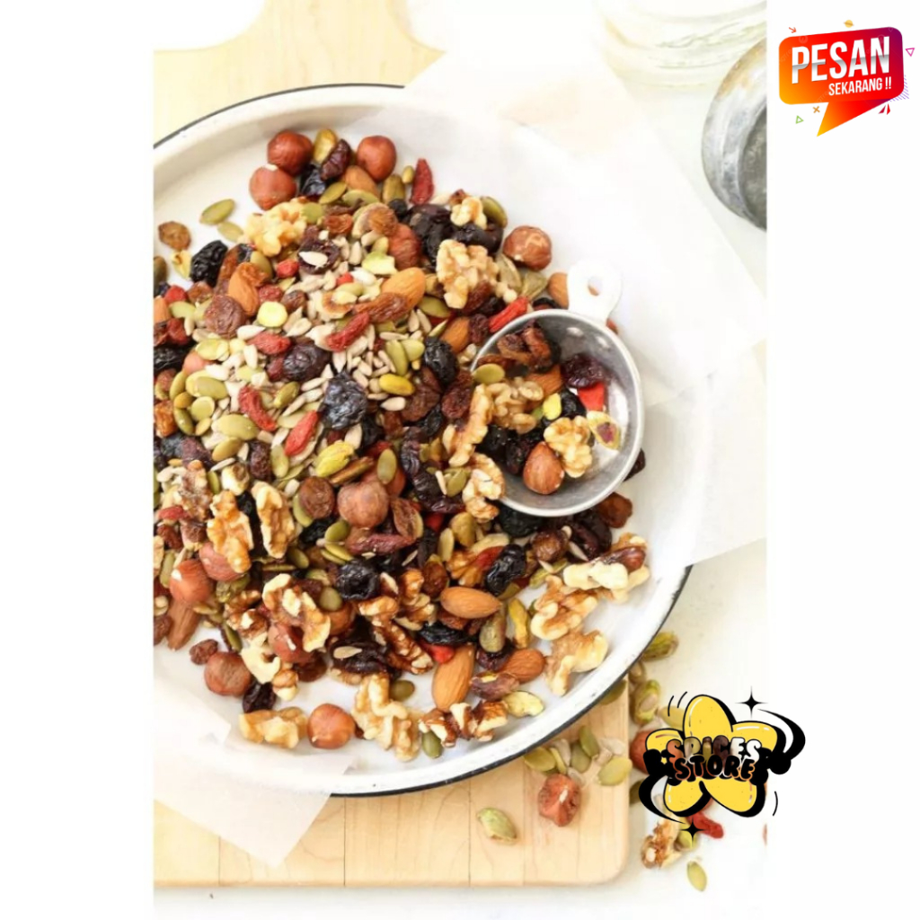 

SPICES STORE TRAIL MIX SAFIYA BERRY NUTS AND SEED MURAH UNTUK CEMILAN DIET SEHAT