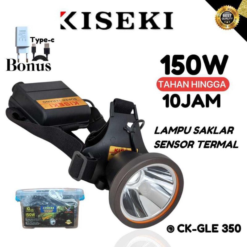 Kiseki Senter Kepala Waterproof CK-GLE350 Headlamp Cahaya Putih 150-WATT Strong Light Tahan Hingga 1