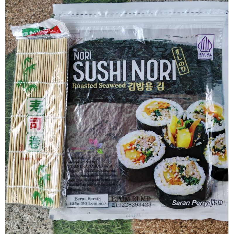 

paket sushi nori 50 lembar+bambu penggulung makisu sushi nori Java tokinaori sakao Ichi dry seaweed murah