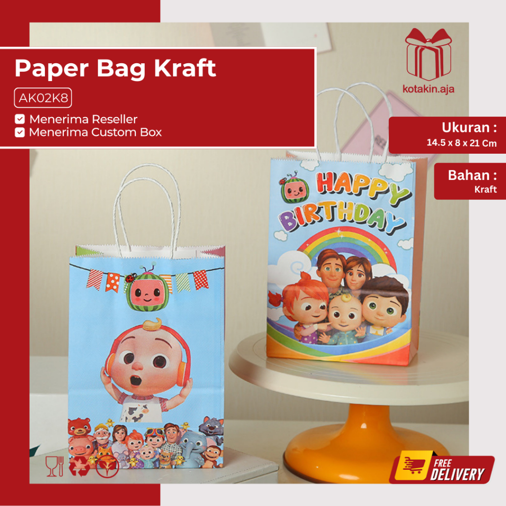 

Paper Bag Kraft / Paper bag Ultah / Paper Bag Kartun / Tas Kado Ultah / Goodiebag Ultah / Paper Bag Motif I AK02K8