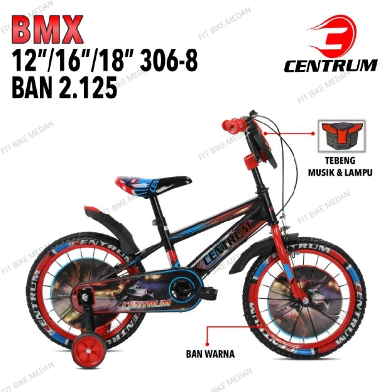 SEPEDA BMX CENTRUM 18 INCH 306-8 BAN 2.125 ANAK COWOK TAMENG MUSIK + LAMPU