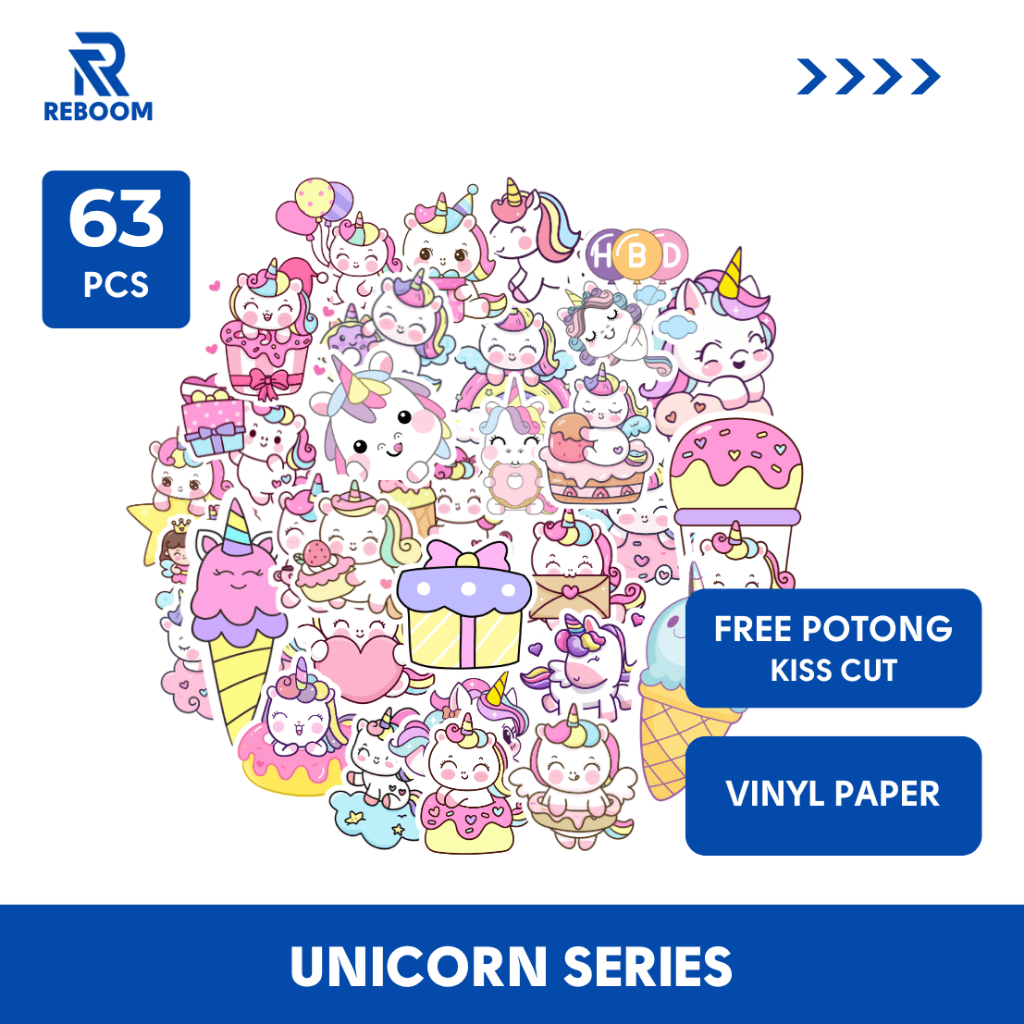 

Stiker Unicorn 64 Pcs Stiker Vinyl Waterprof Stiker Lucu Stiker Helm Stiker Laptop stiker aesthetic