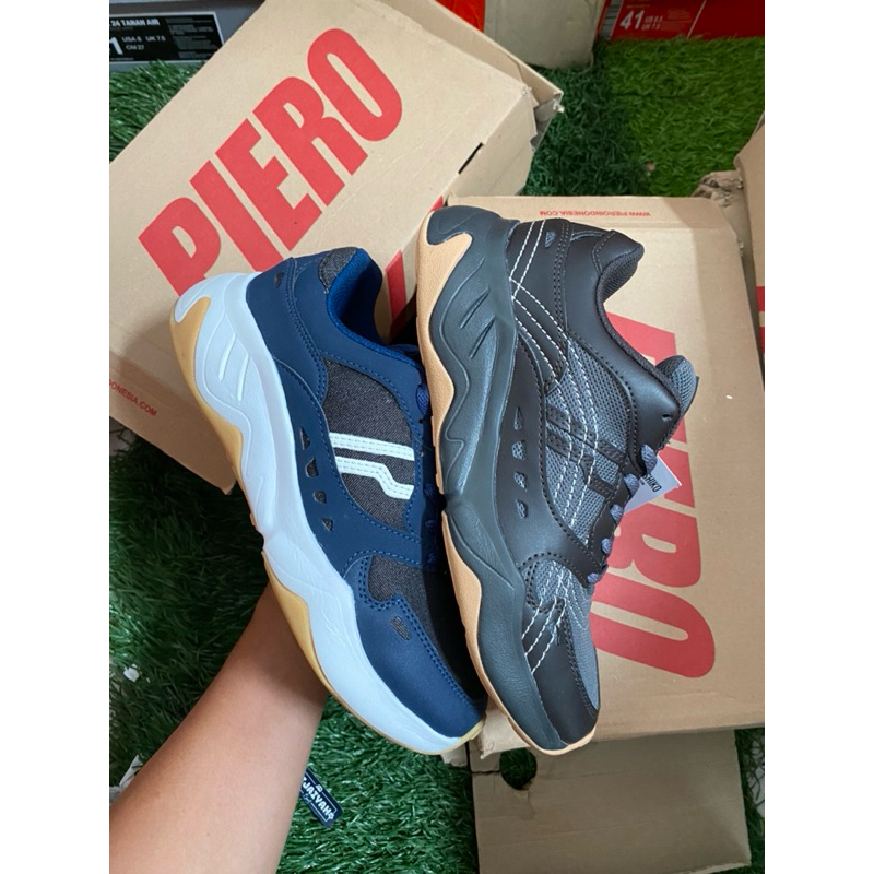 Piero Sepatu Sneakers Ergo ST Sashiko Denim - Navy Black 100% ORI