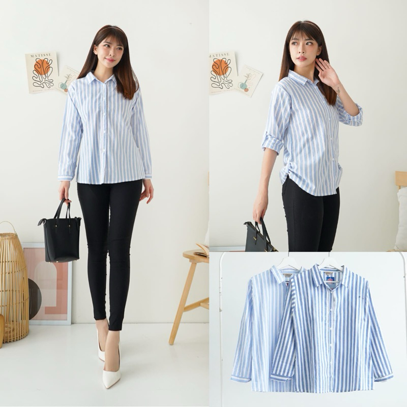 Kemeja Garis-Garis Wanita Lengan Panjang
