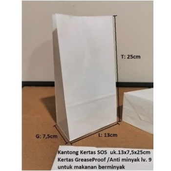 

(100pcs) Kantong Kertas Putih Ukuran 13x7,5x25 (L) 50GSM Anti Minyak