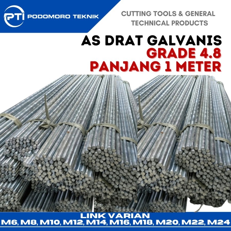 AS DRAT PUTIH M6 X 1000MM LONG DRAT PANJANG TOTAL 1 METER