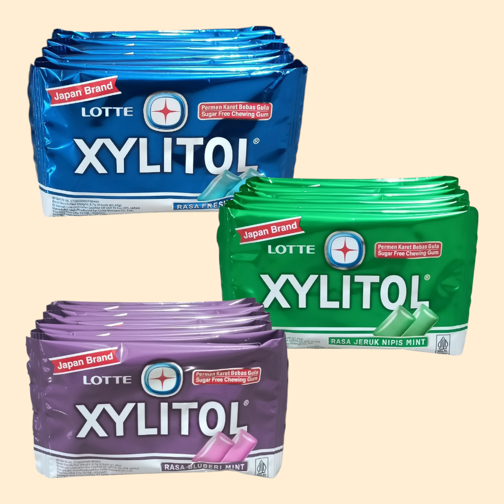 

LOTTE XYLITOL MINT Jeruk Nipis, Blueberry, Strawberry dan Fresh Mint Permen 8,7 gr [10 bungkus/renceng]