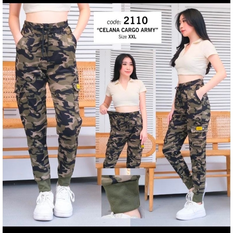 celana import wanita loreng army