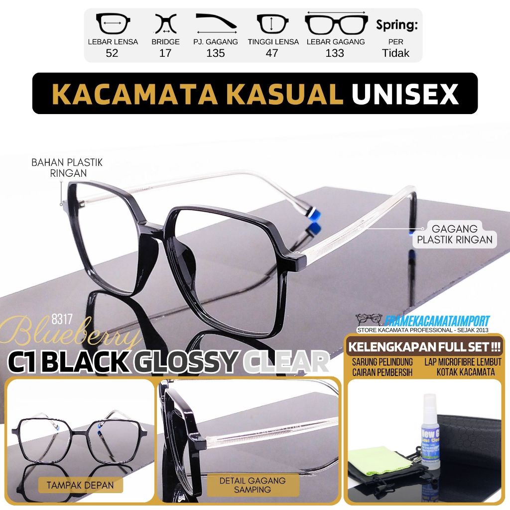 Kacamata Minus Plastik Solid Kualitas Optik Frame Kacamata Pria Wanita