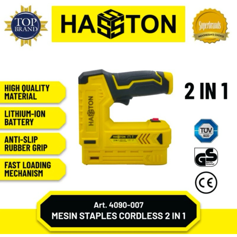 

Mesin Cordless Stapler Nailer Hasston Staples Paku Tembak Baterai 2in1