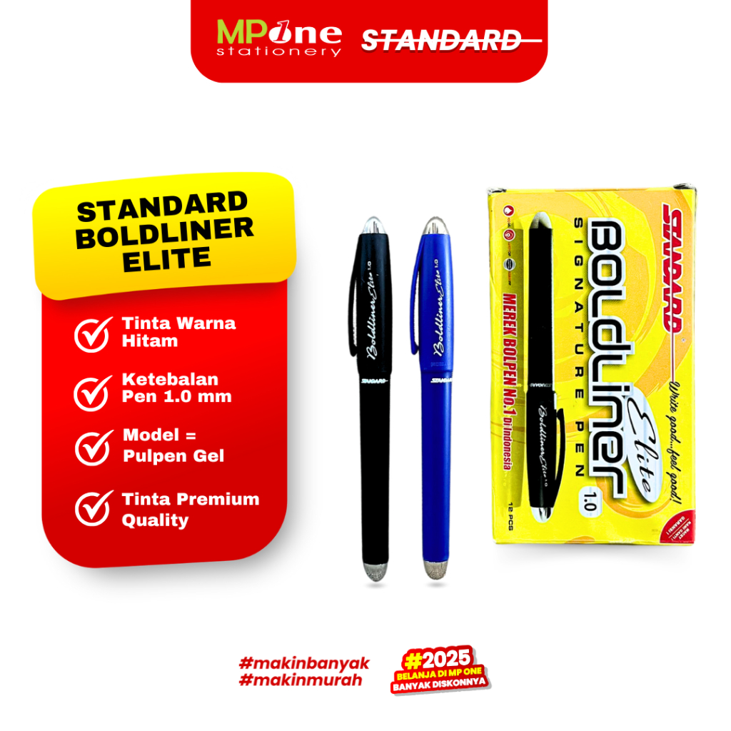 

(1 PCS) Standard Pena Boldliner Elite 1.0mm Tinta Hitam/Biru / Pulpen Gel Tanda Tangan Bolpen STD 1.0MM / Signature Pen
