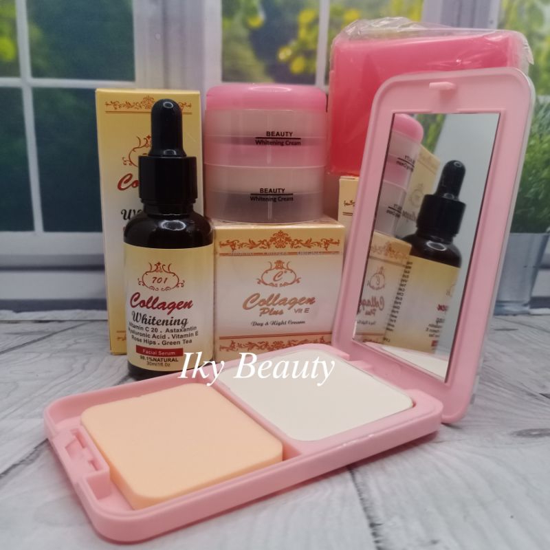 paket Collagen 5in1 ( krim Siang , Krim Malam , Serum , Bedak , Sabun )