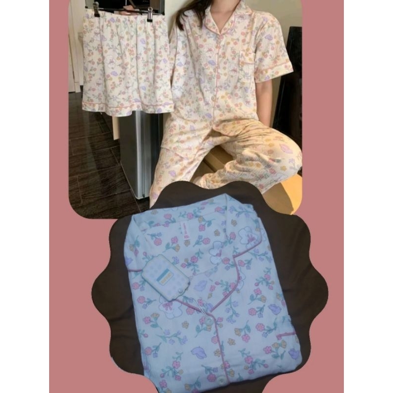 BAJU TIDUR WANITA / PIYAMA IMPORT CP3IN1 BUNNY PINK