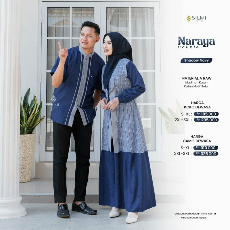 Gamis couple naraya navy 2025 baju couple ibu dan ayah baju kekinian seragam kondangan baju pengajia