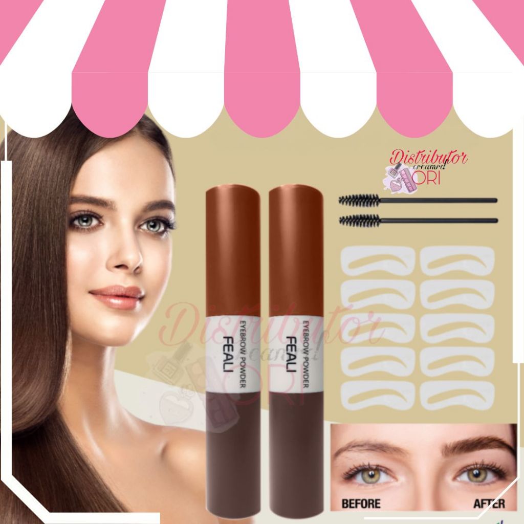 FEALI Eyebrow Powder 2in1 Eyebrow Stamp Alis Stempel Alis Bedak Alis Waterproof dengan 10 Model Ceta