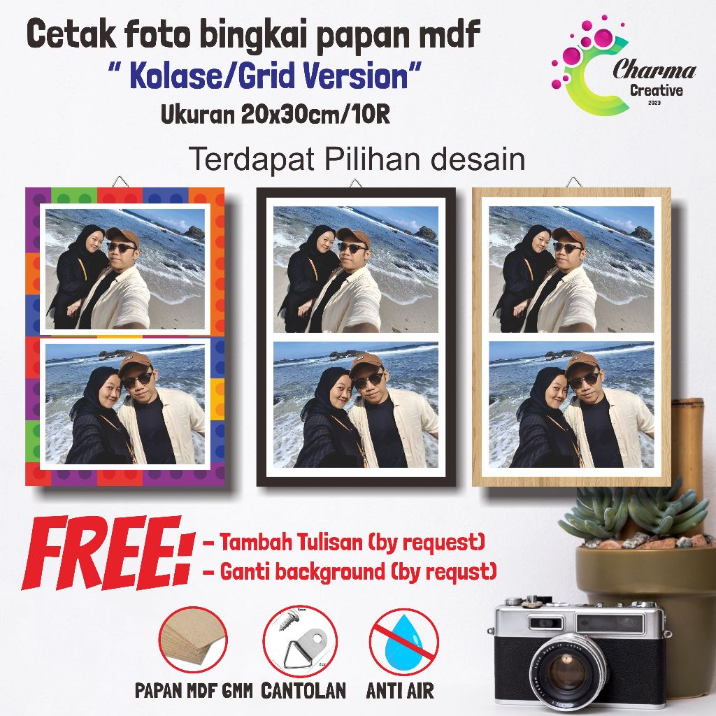 [KOLASE] CETAK 2 FOTO BINGKAI PAPAN MDF UKURAN 20X30CM - CETAK FOTO MDF CUSTOM