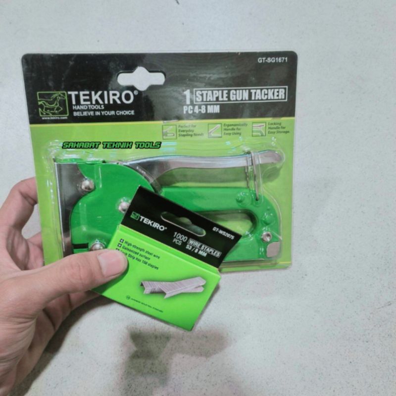 

Tekiro Tembakan Staples Standar / Staple Gun Tracker Satu Set Dengan Isi Staples Ukuran 8 mm Isi 1000 Pcs