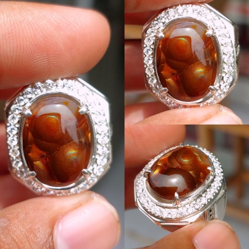 Natural fire agate from mexico ring silver hand made