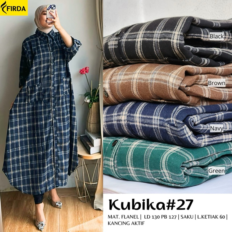 ZS Dress Flanel Wanita / Dress Motif Kotak Kotak Salur Flanel Lengan Panjang Wanita
