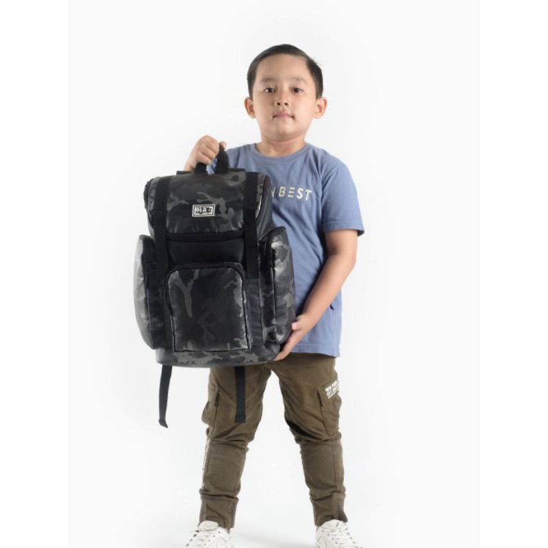 Tas Sekolah anak SD / Tas Ransel Anak laki-laki / Okatzlabbi Camo Black Silver / Tas Waterproof