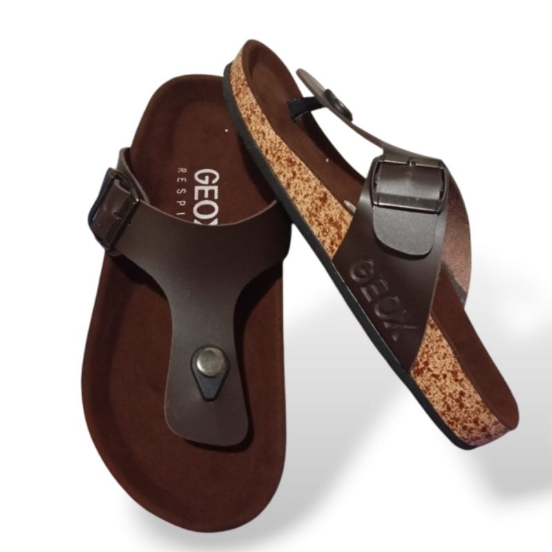 Sandal geox kulit, sanda jepit geox, sandal jepit kulit geox warna cokelat, sandal jepit kulit geox 