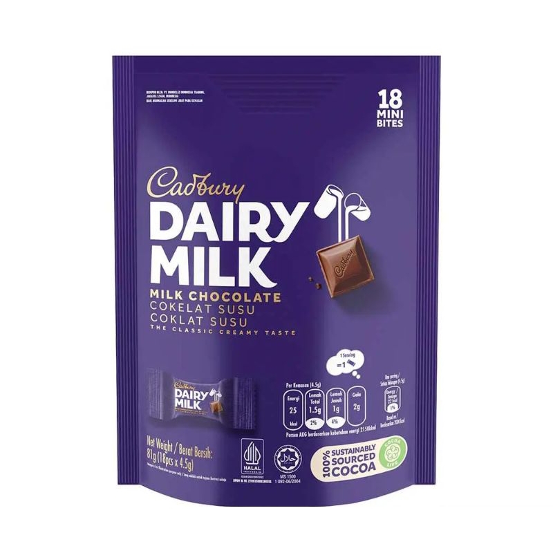 

Cadbury Dairy Milk Cokelat Sharebag Bites 18 x 4.5G